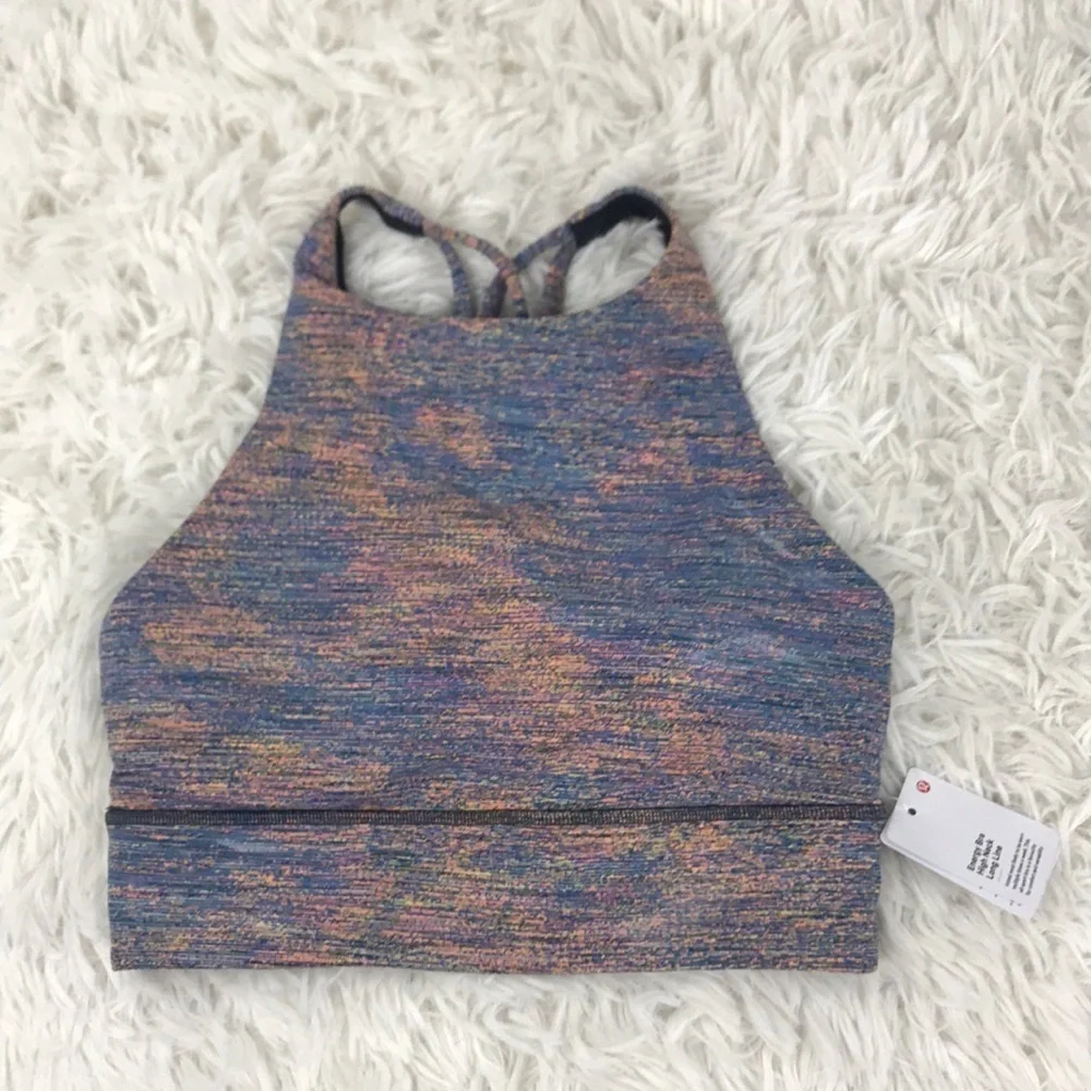 NWT Lululemon Energy Bra High Neck Long Line Spectral Fusion Jacquard Autumn Red
